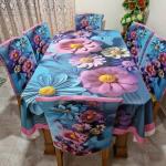 Premium 3D Print Korian Velvet 7pcs Table Cloth Set | Luxury Dining Table Cover & Decoration