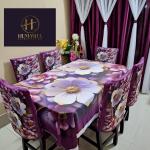 Premium 3D Print Korian Velvet 7pcs Table Cloth Set | Luxury Dining Table Cover & Decoration