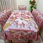 Premium 3D Print Korian Velvet 7pcs Table Cloth Set | Luxury Dining Table Cover & Decoration