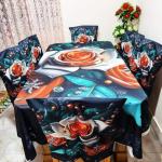 Premium 3D Print Korian Velvet 7pcs Table Cloth Set | Luxury Dining Table Cover & Decoration