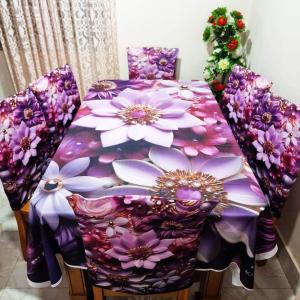 3D Print Korian Velvet 7 Pcs Table Cloth Set | Luxury Dining Decor