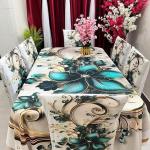 3D Print Korian Velvet 7 Pcs Table Cloth Set | Luxury Dining Decor