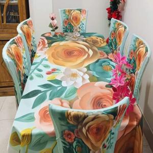 প্রিমিয়াম কোয়ালিটি ডিজিটাল 3D প্রিন্টের ডাইনিং টেবিল এবং চেয়ার কাভার সেট