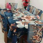 3D Print Korian Velvet 7 Pcs Table Cloth Set | Luxury Dining Decor