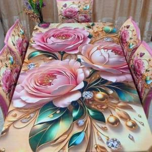 3D Print Korian Velvet 7 Pcs Table Cloth Set | Luxury Dining Decor