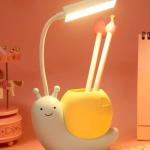 USB Rechargeable Snail Desk Lamp Study Eye Protection Reading Night Light Pen Holder Dorm Bedroom Bedside Living Room Office